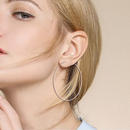 YFN Hoop Earrings Sterling Silver Polished Round Circle Endless Earrings Diameter 20,30,40,50,60,70,80mm - style: Diameter 60mm Large Hoop Earrings