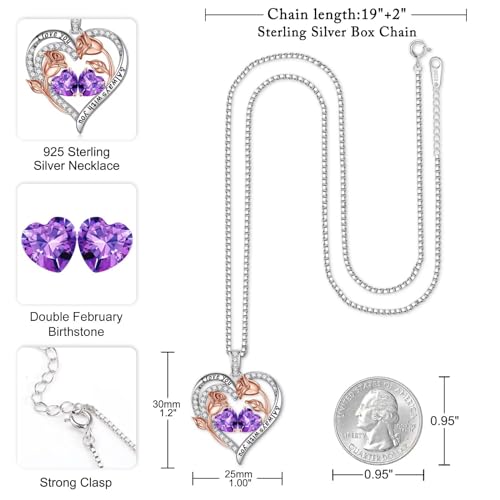 Iefil Birthstone Necklace for Women - Rose Heart Necklace | 925 Sterling Silver, Gift Box Packaging, Anniversary Birthday Gifts for Wife Mom Daughter - color: 02-02-Feb-Feb Birthstone