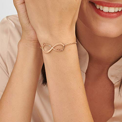 Personalized Infinity Bracelet - Choose Your Style - Sterling Silver, Solid Gold or Plated - Rolo Chain - color: 18K Rose Gold Plated Silver, size: 2 Names Bracelet