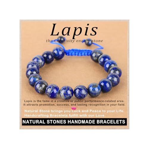AD Beads Handcrafted Beaded Macrame Bracelet Stylish Customizable Jewelry for Men and Women Protection Healing Gemstone for Balance Wellness Positive - color: Lapis, size: 10mm