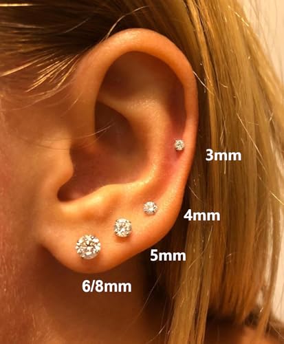 Stainless Steel Stud and Hoop Earrings Sets for Ear Stacks | Choose gold or silver pearl studs, CZ studs, flat backs, butterfly backs, hoops and multi-pair ear stack sets. - color: 5 Pairs Gold-Flat Back