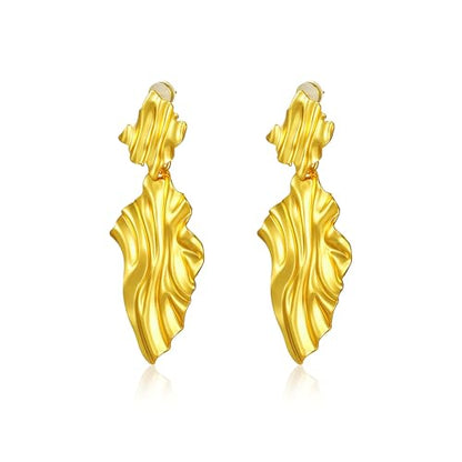 Large Geometric Drop Dangle Earrings for Women Pearl Teardrop Disc Rectangle Oval Fishtail Shell Shaped Textured Dangle Studs Earrings for Women - color: Gold-Textured