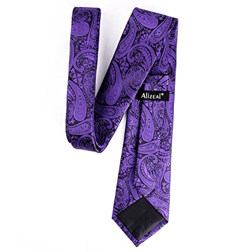 Alizeal Mens Gradient Paisley Necktie and Pocket Square Set | Elegant Design Perfect for Weddings Banquets Business Formal Events - color: 170-dark Purple