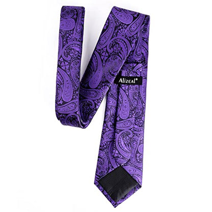 Alizeal Mens Gradient Paisley Necktie and Pocket Square Set | Elegant Design Perfect for Weddings Banquets Business Formal Events - color: 170-dark Purple