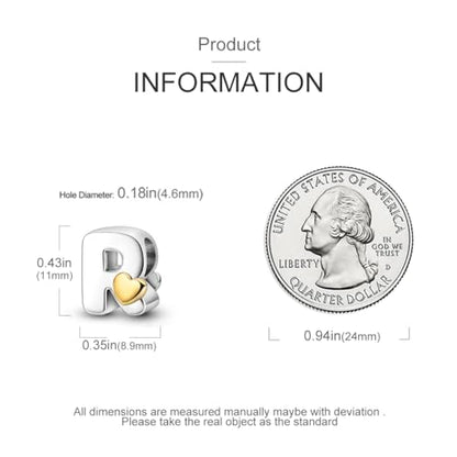 925 Sterling Silver Letter Charms A-Z for Bracelet Necklace Alphabet Bead | Heart letter A B C D G J charm initial gold Pendant beads Jewelry Gift for Women - color: Letter R
