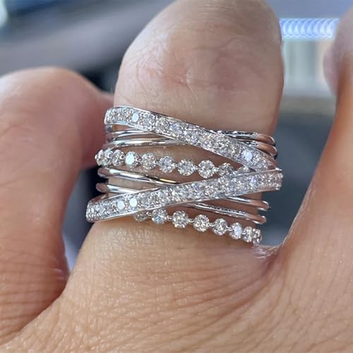 PAVOOI 14K Gold Plated X Ring Simulated Diamond CZ Criss Cross Ring for Women Juude Jewelers Silver Rose Gold Braided Wrap Knot Style Promise Statement Cocktail Party Ring(Silver.B-US Code-6) - color: SILVER.B, size: (US Code-6)