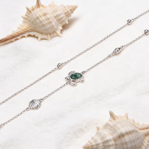 Anklets for Women 925 Sterling Silver Blue Evil Eye Infinity Butterfly Adjustable Multilayer Layered Summer Beach Ankle Bracelet Foot Chain Jewelry for Women - style: Turtle
