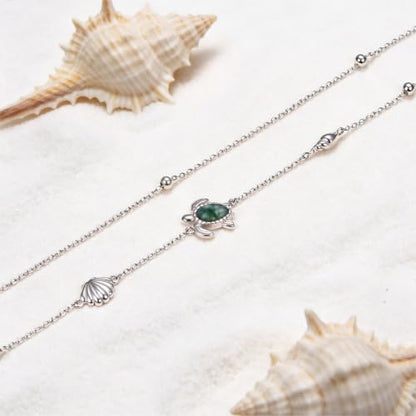 Anklets for Women 925 Sterling Silver Blue Evil Eye Infinity Butterfly Adjustable Multilayer Layered Summer Beach Ankle Bracelet Foot Chain Jewelry for Women - style: Turtle