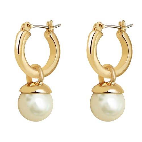 Small Chunky Gold Hoop Earrings For Women, 14k Gold Thick statement huggie hoop earrings Trendy Hoop Earrings Set Hypoallergenic Fashion Earrings - color: Pearl drop