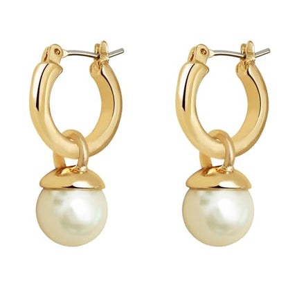 Small Chunky Gold Hoop Earrings For Women, 14k Gold Thick statement huggie hoop earrings Trendy Hoop Earrings Set Hypoallergenic Fashion Earrings - color: Pearl drop