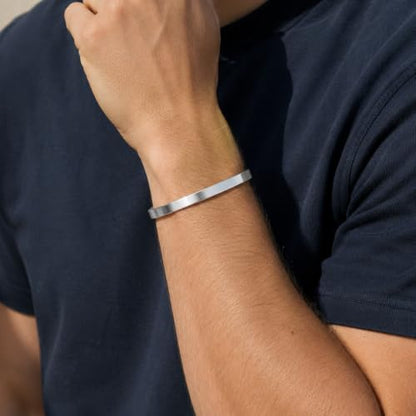 Stainless Steel Mens Cuff Bracelet-Open Metal Cuff Bangle Bracelets for Men,Mens Bracelet Jewelry Gift - color: silver