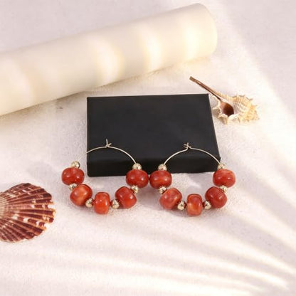 Colorful Beaded Earrings for Women Beaded Hoop Earrings | Chunky Acrylic Resin Boho Statement Drop Earrings Trendy Summer Beach Jewelry Accessories Gifts - color: Red
