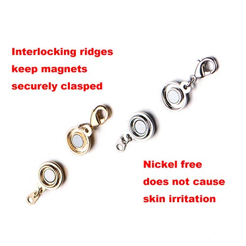 Zpsolution Locking Magnetic Jewelry Clasp, Gold and Silver | For Necklace and Bracelet, Easy to Use, Strong Magnet, Flat Design, Light and Small - color: Round Gold and Silver