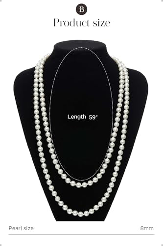 BABEYOND Long Pearl Necklace Faux Pearls Necklace Set Beaded Long Pearls Necklace 1920s Gatsby Costume Jewelry - color: White
