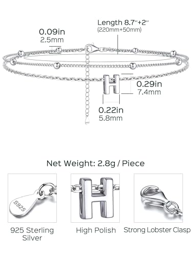 ChicSilver Ankle Bracelets for Women Waterproof, 925 Sterling Silver Initial Anklets for Women, Adjustable Dainty Layered Anklet Beach Jewelry for Women Mom Wife Friend - style: Silver-H