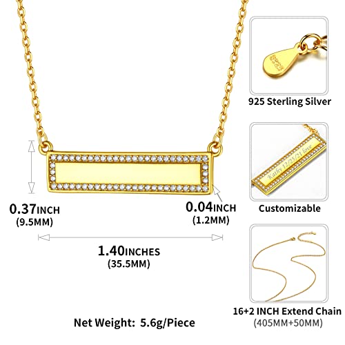 ChicSilver Customizable Vertical Bar Pendant Necklace 925 Sterling Silver Y Necklace Simple Fashion Jewelry Gifts for Women - style: G. Horizontal CZ Bar-Gold Engraving