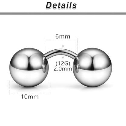 G23 Titanium 16G 14G 12G Big Piercing Balls PA Rings Piercing Jewelry Hypoallergenic Externally Threaded Curved Barbell VCH Piercing Jewelry Women Men 6mm 8mm 10mm Balls - style: 12G Titanium-6mm bars-10mm balls