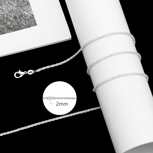 925 Sterling Silver Chain Necklace for Women 16-24 Inch Silver Jewelry Gift - size: 18 Inch, style: Diamond Chain