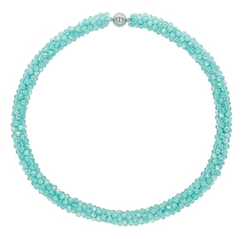 Hand Knotted Beads Statement Necklace Bracelet Jewelry Set Artificial Crystal Choker for Women- Handmade Beaded Strand Sparkly Faceted Crystal Rondelle-17inches, 30 Colors - color: Light Green-AB