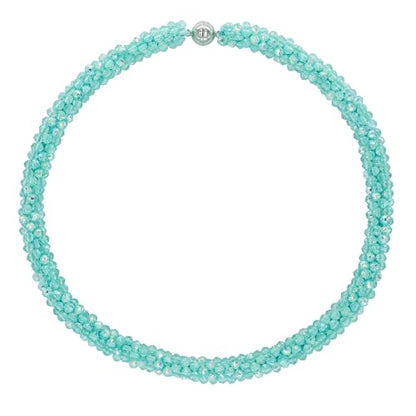 Hand Knotted Beads Statement Necklace Bracelet Jewelry Set Artificial Crystal Choker for Women- Handmade Beaded Strand Sparkly Faceted Crystal Rondelle-17inches, 30 Colors - color: Light Green-AB
