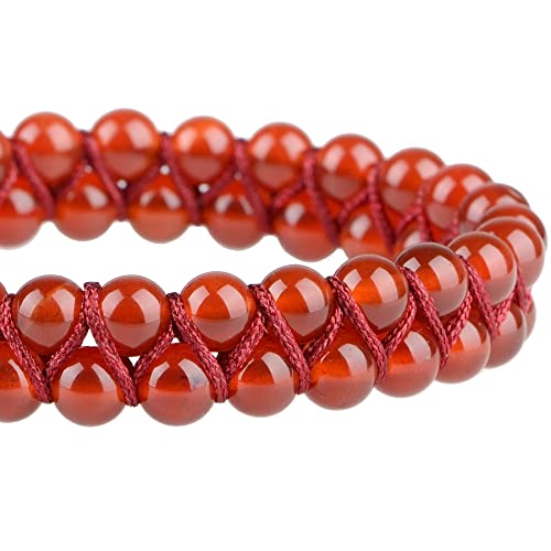 MASSIVE BEADS Double Layer Natural Chakra Healing Power Crystals Macrame Bracelet Yoga Stone Beads Gemstone Meditation Relax Anxiety Bangle for Unisex Women Men - color: Carnelian, size: 4mm