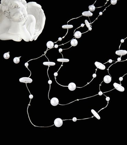 Errally Long Pearl Necklace and Earring Set Layered Pearl Beaded Necklaces for Women White Costume Jewelry Sets Gifts for Mom - color: Disc Shaped