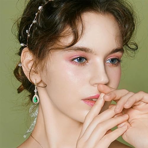 Sonateomber Gold Silver Small Hoop Dangle Earrings for Women, Trendy Dainty Rhinestone CZ Dangling Prom Wedding Leaf Flower Snowflake Butterfly Starfish Fashion Jewelry Gift - color: Green Tear