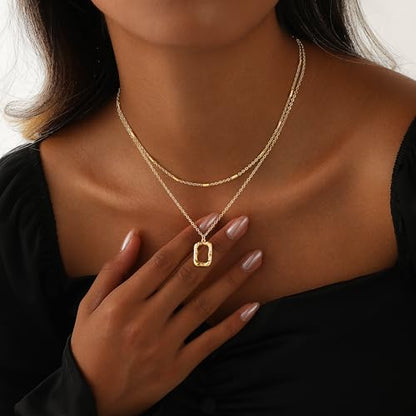 Layered Necklaces for Women 14K Gold Plated Stack Circle Pendant Trendy Long Chain Stackable Handmade Coin Necklace Set Dainty Gold Stacked Jewelry Gifts - color: Gold-5