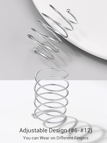 PROSILVER 925 Sterling Silver Adjustable Open Ring for Women, Solid Sterling Silver Stackable Ring, knuckle Finger Ring, Pinky Ring, Come with Box - style: 01 Full Finger Ring