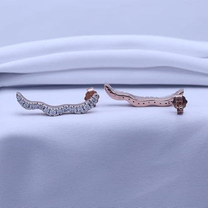 Round Cut White Cubic Zirconia Wave Shaped Ear Climbers Stud Earrings in 14K Gold Plated Sterling Silver With Push Back for her - color: rose-gold-plated-silver