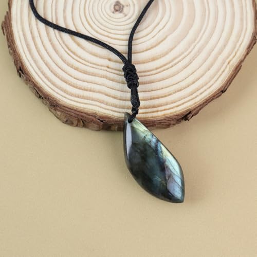 Anjiucc Natural Gemstone Tree of Life Black Obsidian/Golden Obsidian Pendant Necklace for Male and Female Necklace - color: Leaf Shaped