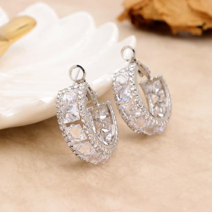 Sonateomber Gold Chunky Crystal Hoop Earrings for Women, Trendy Statement Sparkly CZ Rhinestone Thick Open Hoops Earings Hypoallergenic Wedding Prom Everyday Accessories Fashion Jewelry Gift - color: Silver CZ