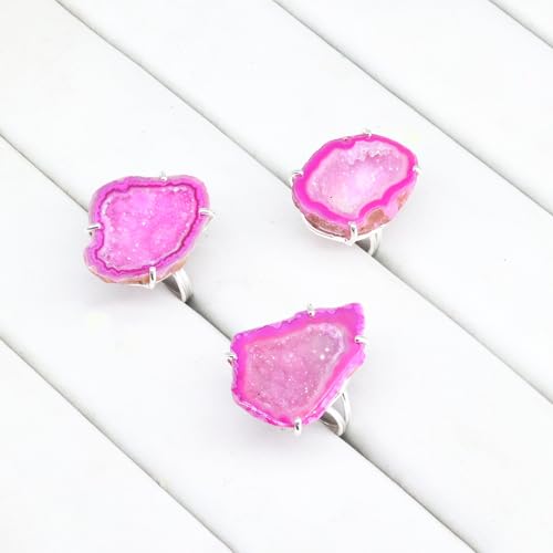 Geode Ring Set with Agate and Quartz Crystals,Stone Sizes 25-30mm - color: Pink, style: 1