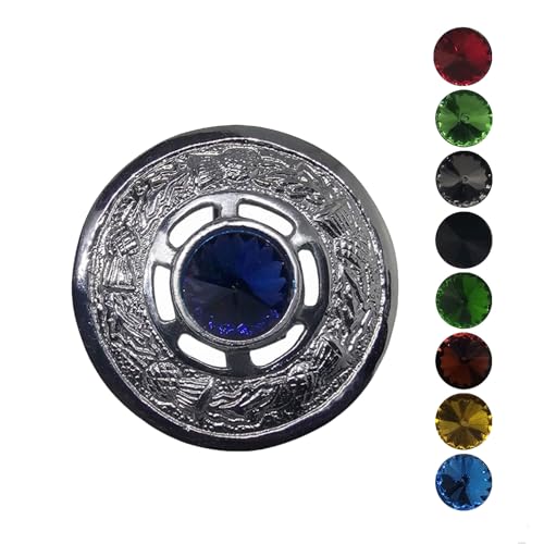 AAR Scottish Ladies Kilt Fly Plaid Brooch with Stone 2"/Highland Shawl Brooches - color: Blue