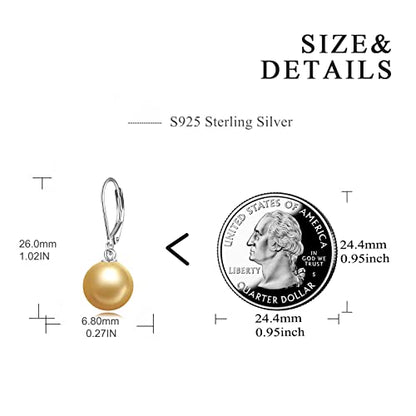 925 Sterling Silver Pearl Leverback Earrings Dangle Drop Jewelry Gifts for Women - style: Gold Pearl
