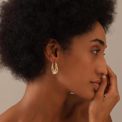 LeCalla 925 Sterling Silver Hoop Earrings | Women's Filigree Hoop Earrings | Openwork Mesh Filigree Cut Earring | Lightweight & Hypoallergenic Vintage Hoop Earrings for Women - style: Yellow-Gold / Oval Filigree