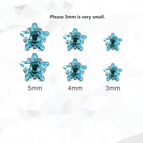 12 Pairs Surgical Stainless Steel Stud Earring Round Heart Star Square Cubic Zirconia Birthstone Stud Earrings Set for Women - color: Silver star 3mm