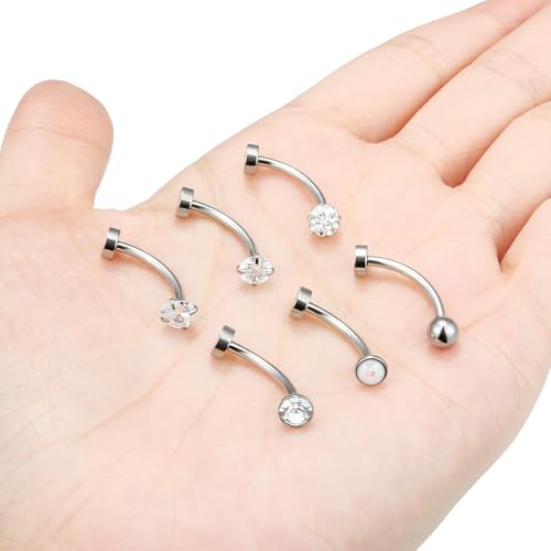 14G Floating Belly Button Ring Piercing Jewelry 316L Stainless Surgical Steel Round Heart Cubic Zirconia Opal Navel Rings Belly Button Ring Piercing Jewelry for Women 14 Gauge Hypoallergenic - color: Silver-12MM Bar-Clear CZ