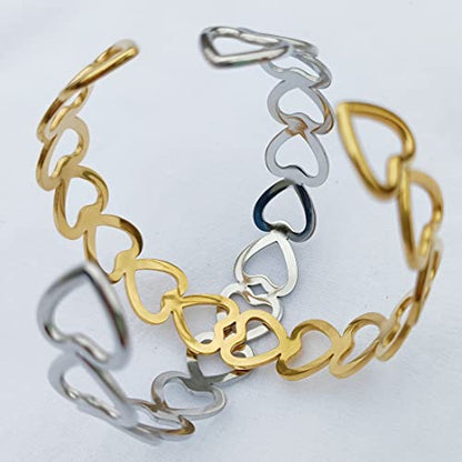 Womens Cuff Bracelets Heart Open Bangle Jewelry - color: Gold