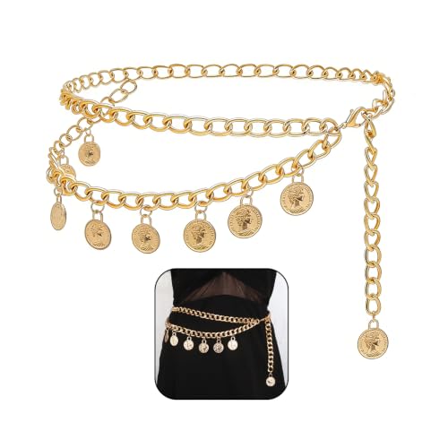 Pirate Waist Chain for Women Multilayer Metal Waist Chain Belt Adjustable Long Belt Body Belly Chain Boho Layered Coin Waist Chain Pirate Costume Women Men Jewellery - style: Style-C