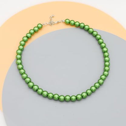 Long Simulated 10mm AAA Pearl Strand Necklace for Women Multicolor Pearl Choker Necklace 1920s Pearl Statement Necklace Costume Jewelry - color: 10mm Green