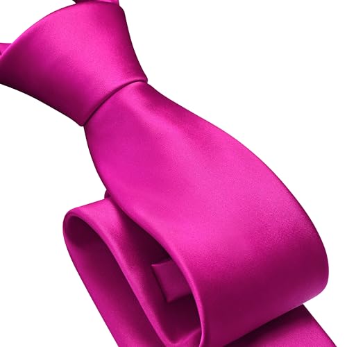 Branduce 3.15"（8cm） Mens Solid Satin Tie Pre-tied Adjustable Zipper Necktie for Business and Wedding - color: Hot Pink