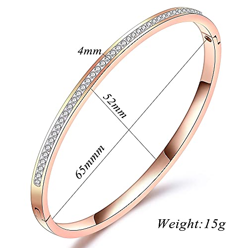 MYNENEY Womens Bracelets Stainless Steel Pave Cubic Zironia Stackable - color: 1 Row Crystal Rose Gold, size: 7 Inch
