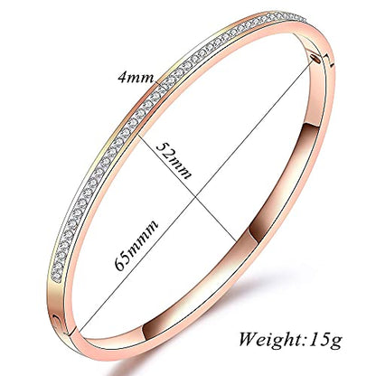 MYNENEY Womens Bracelets Stainless Steel Pave Cubic Zironia Stackable - color: 1 Row Crystal Rose Gold, size: 7 Inch