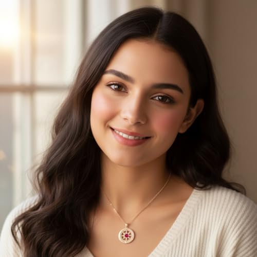 Compass Necklace for Women Wife Girlfriend Mom Daughter Gifts | S925 Silver Jewelry For Anniversary 18K Rose Gold Gifts For Birthday Christmas Mothers Valentines Day 12 Birthstones - style: 07-July-Rose Gold