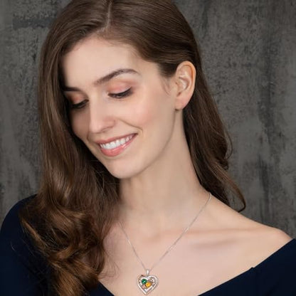 Iefil Heart Birthstone Necklace for Women - Double Birthstone Jewelry | 925 Sterling Silver, Gift Box Packaging, Anniversary Birthday Gifts for Women Wife Mom - color: 03-06-Mar-Jun Birthstone