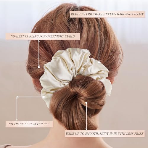 3 Pcs Large Satin Scrunchies, 6 Inch Hair Ties For Thick Curly Hair | Sleepy Hair Tie, Self-Care Gifts, Soft Padded Satin, Hair Scrunchies, Reduces Frizz and Pulling, for Thick or Fine Hair - color: Brown Series