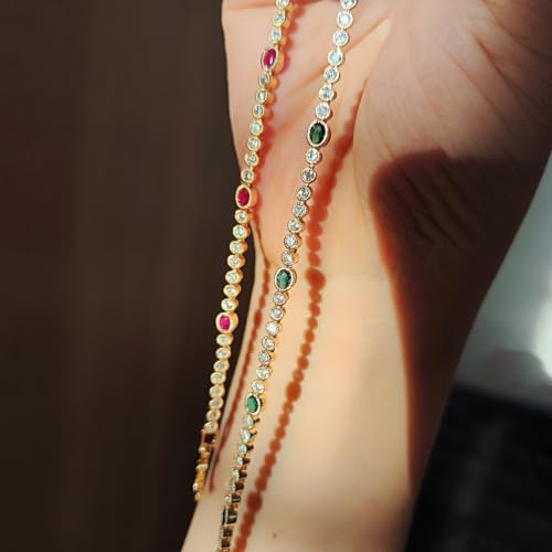 Gold Bracelets for Women, 3mm Cubic Zirconia Tennis Bracelet 7 Inch Gold Jewelry - color: Red