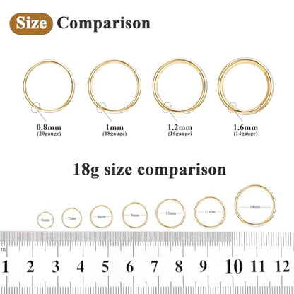 ONESING 5pcs Nose Rings Hoops 14G-20G Hinged CZ Conch Piercing Jewelry 316L Surgical Steel Septum & Lip Rings 6mm-14mm - color: Gold, size: 18G(1mm)-14mm