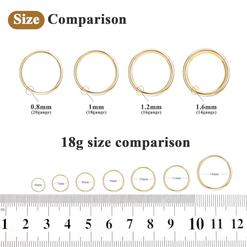 ONESING 5pcs Nose Rings Hoops 14G-20G Hinged CZ Conch Piercing Jewelry 316L Surgical Steel Septum & Lip Rings 6mm-14mm - color: Gold, size: 18G(1mm)-8mm
